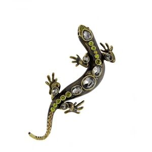 Black Green Crystal Lizard Brooch